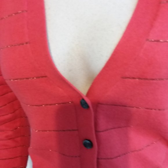 American Eagle red fitted cardigan with sparkle stripes, size small - Picture 2 of 7